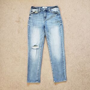 KanCan Women's Mom Jeans High Rise Distressed Stretch Light Wash Size 7/27